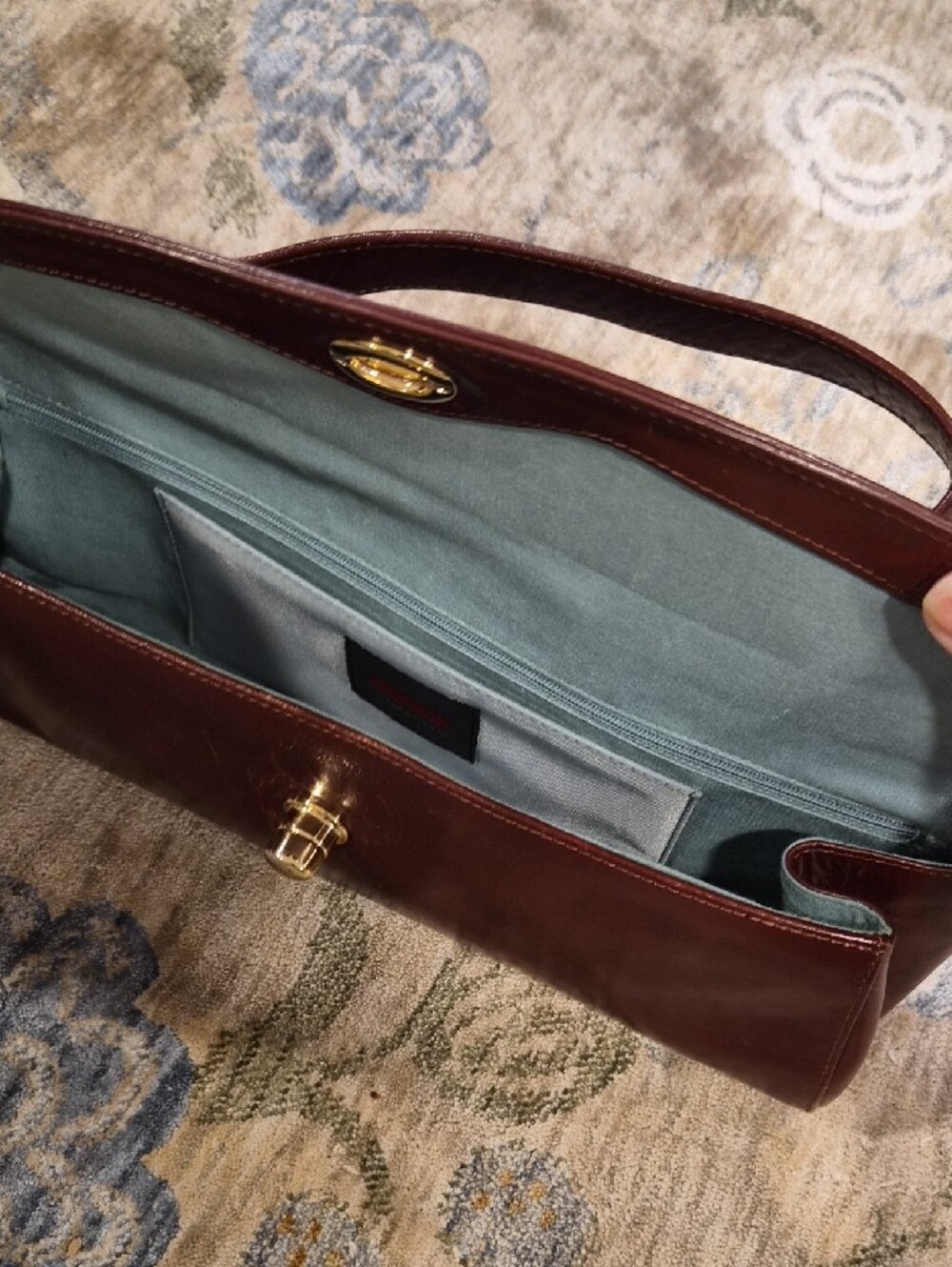 Classic Leather Top-Handle Clutch in Deep Burgundy - Picture 10 of 14